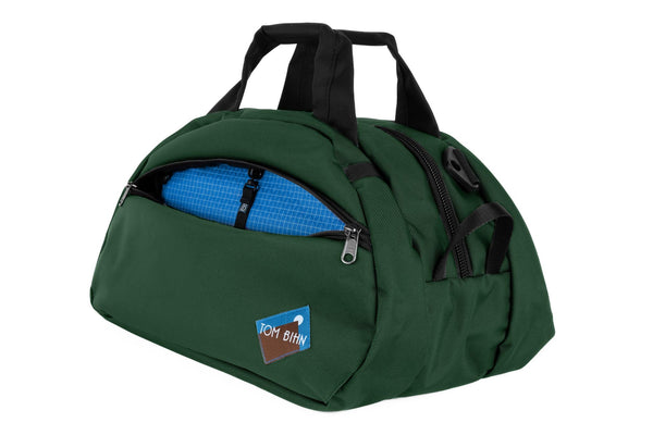 The Old School Carry All in Wilderness 630 Ballistic with Island (blue with white grid) 200 Halcyon interior.